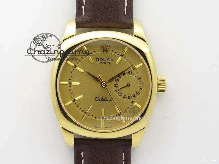 MiroTime 0505 Thermal Cellini Date YG Gold Sticks Dial On Brown Leather Strap A 3885